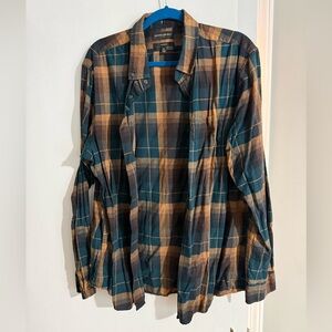 Banana Republic Dark Green and Tan Checkered Shirt size XL
